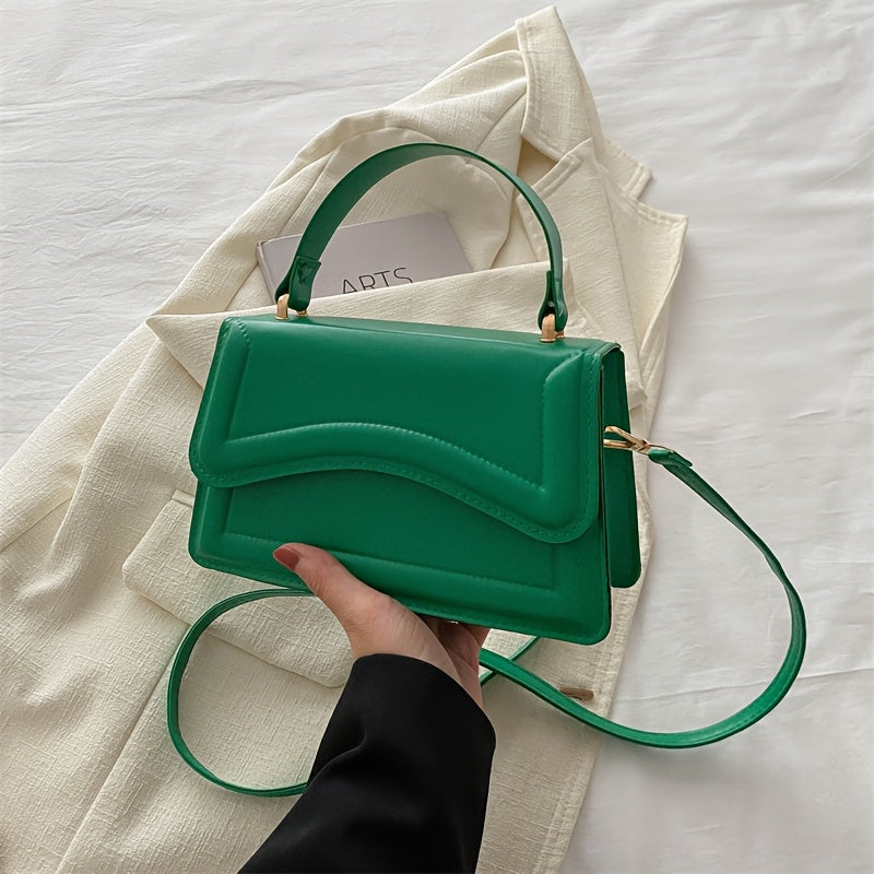 Women's Fashion Crossbody Shoulder Bag in solid color faux leather with adjustable strap, buckle closure, painted edges, perfect for casual or elegant occasions in Guangzhou.