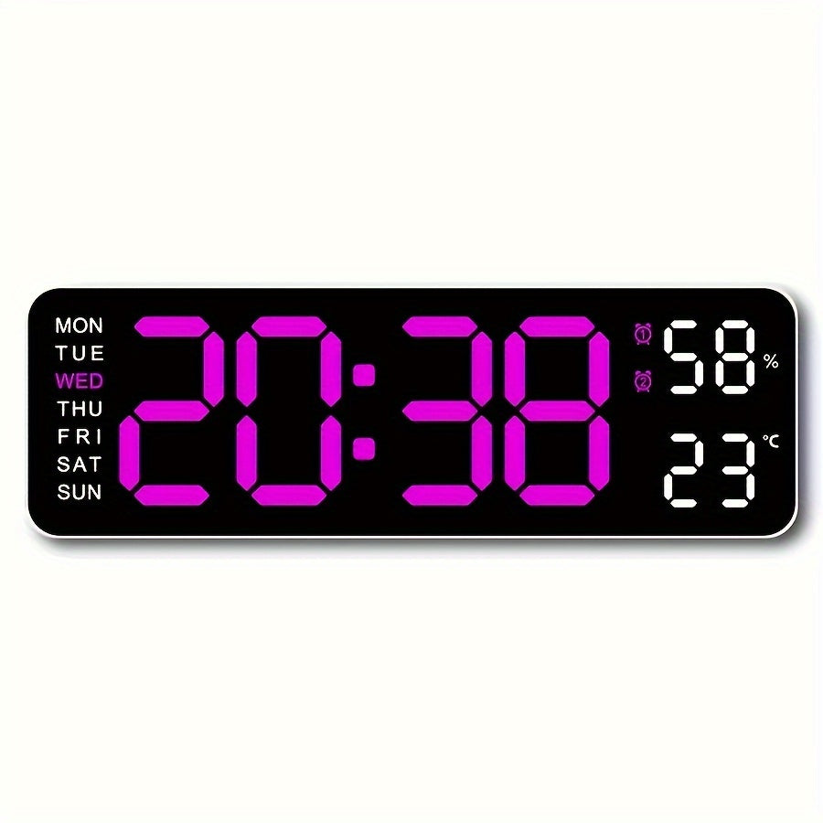 LED digital clock with temperature, humidity display - silent, multi-functional wall/table clock for home or office décor.