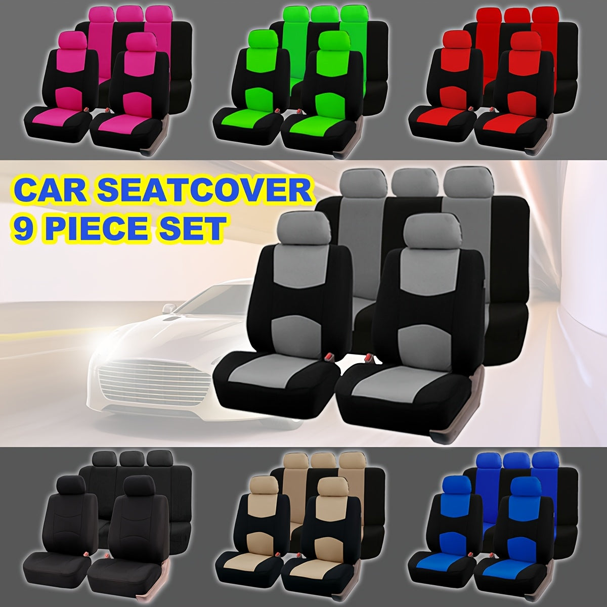 Polyester car seat cover set for 5 seats cars.