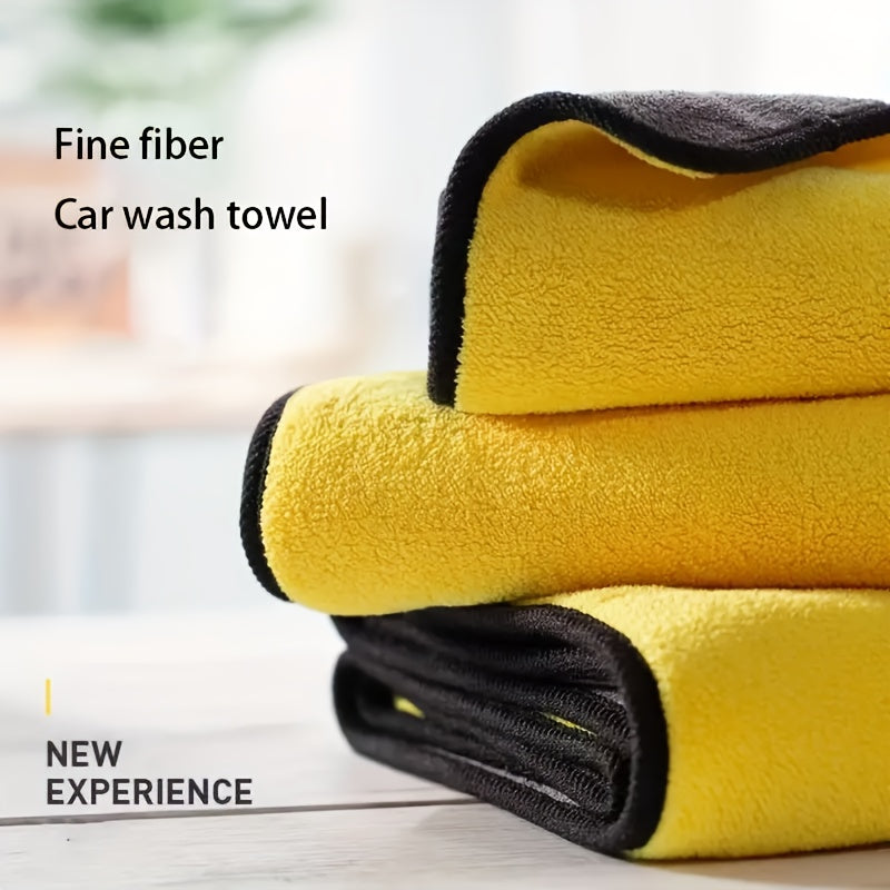 A set of premium ultra-fine microfiber car cleaning cloths that are extremely absorbent for washing, drying, and cleaning tasks in various settings like home, kitchen, bathroom, windows, and automotive maintenance. Perfect versatile cleaning tools for