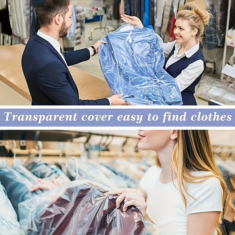 20 pieces of high-quality transparent suit dust covers made from durable plastic. Perfect for hanging garments like shirts, blazers, dresses, and outerwear. Ideal for organizing your closet at home, in the bedroom, or in a dorm room.