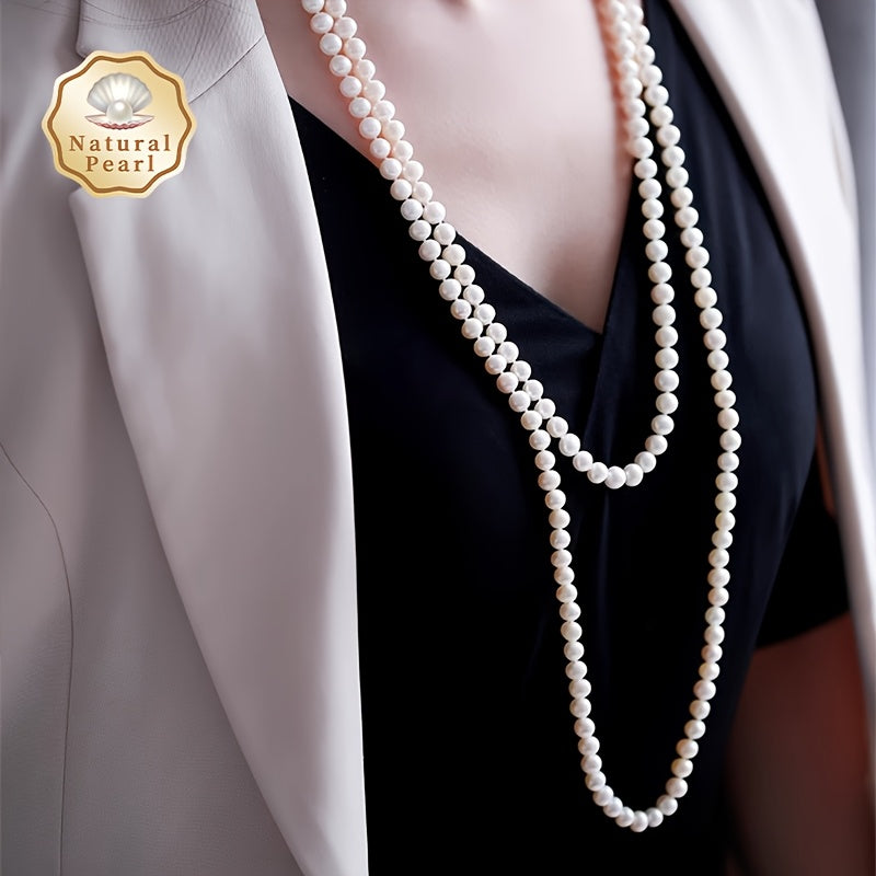 MUFAN Vintage Luxury Style Multi-Layer Freshwater Pearl Necklace - Elegant and Perfect for Bridal & Party Wear, Featuring 6-8mm Beads and a 1.6m Length, Designed for Women