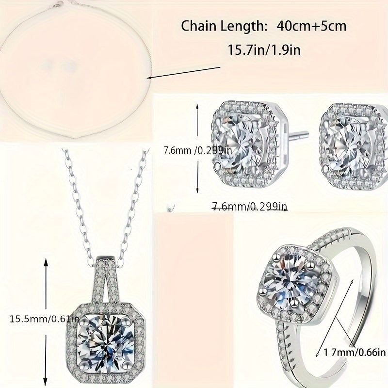 Elegant Square Cut zirconia Jewelry Set - Includes Earrings, Necklace, And Ring - Timeless Luxury for Women - Perfectly Chic Gift