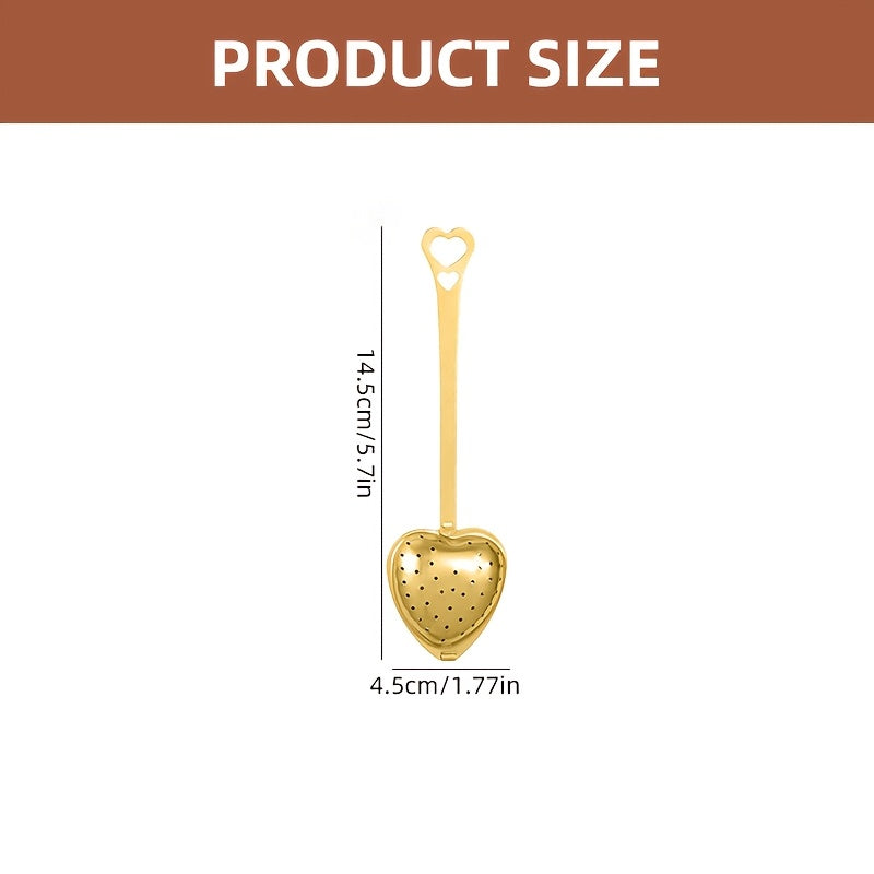 This collection features 1/5 golden heart-shaped stainless steel tea infusers, designed for brewing loose tea, roses, coffee, and spices. A perfect addition to any home and a thoughtful gift for the holidays, these infusers are ideal for giving to a