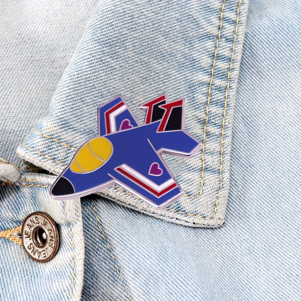 Adorable Cartoon Fighter Jet Brooch Pin made from Alloy, featuring UV Plating for a Unique Apparel Badge. Perfect for adding a touch of fun to Backpacks, Clothing, Collars, and Hats. Suitable for both Daily Wear and Gift-Giving, this accessory is ideal