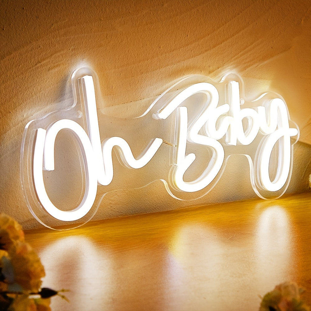 1 piece LED neon sign "Oh Baby" with switch control and USB power, no batteries needed, for bedroom wall decor.