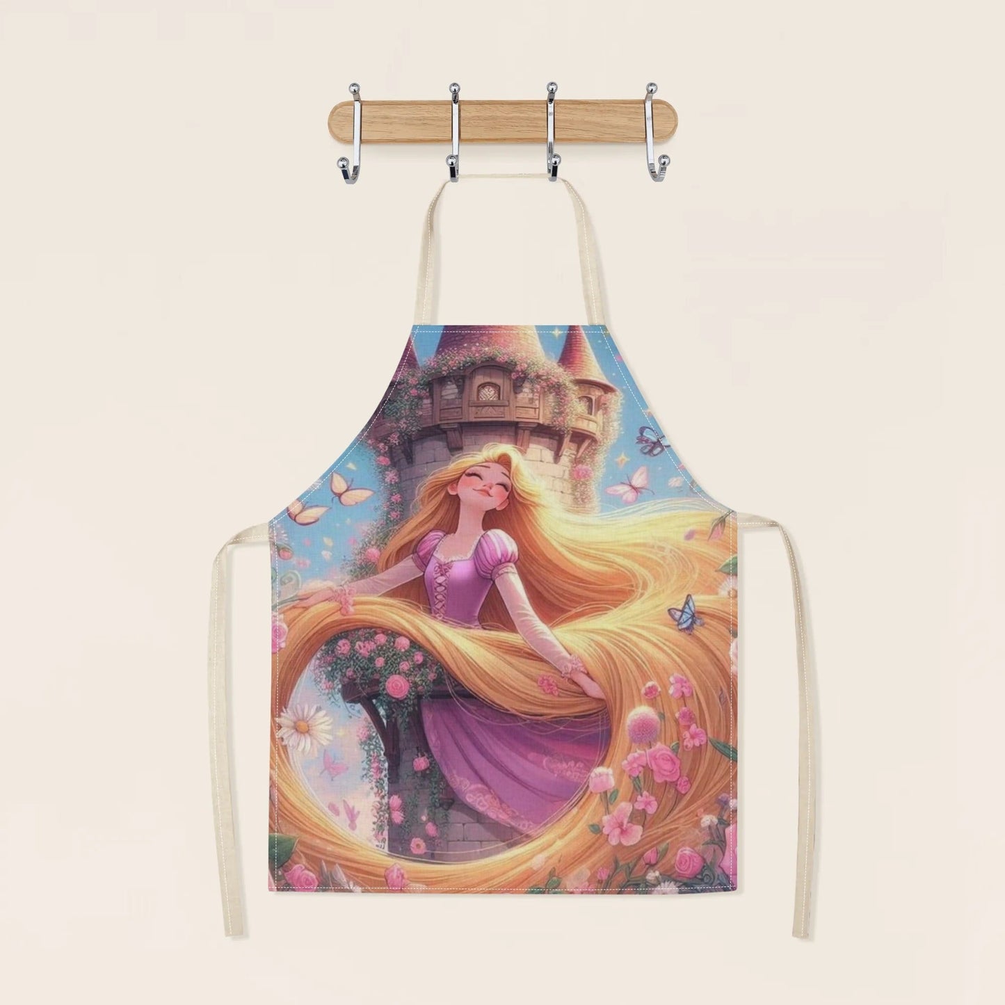 Waterproof Cinderella-themed apron from Disney with a vibrant cartoon print, made of durable polyester, perfect for use at home, hotels, restaurants, and more.