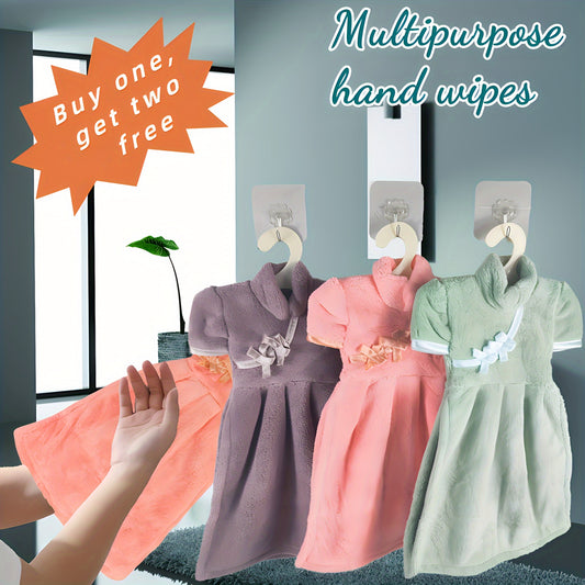 1pc Coral Fleece Microfiber Hand Wipe, Multipurpose, Absorbent, Easy to Clean, Cute Dress Design, Quick-Dry, Non-Fading, for Dolls, Christmas gifts, Bathroom, Kitchen, Home Use, Polyester Modern Style, Knitted, 700g/m²