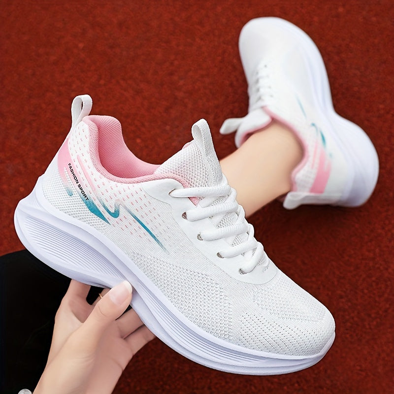 Mesh sneakers for women with breathable design, lightweight, comfortable lace-up, and anti-slip rubber sole, suitable for all seasons.