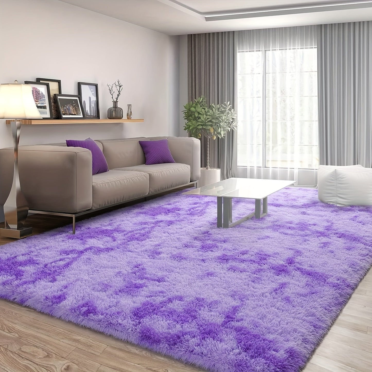 Luxurious Shag Area Rug: This modern plush fuzzy rug is perfect for adding comfort and style to any room. It is machine washable and non-shedding, making it ideal for use in the bedroom or as a bedside rug. The non-slip shaggy design is perfect for