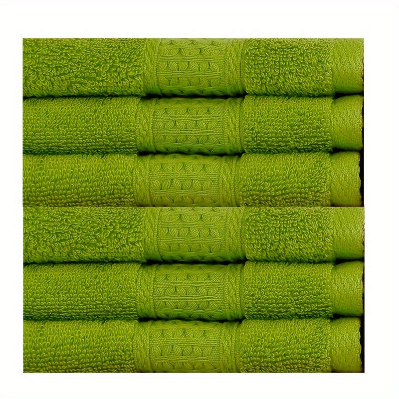 6-Pack of 100% Cotton Face Towels with assorted patterns, perfect for body and face, great for hotel, travel, and everyday use. Each towel is woven and has a GSM of 360, measuring 33.02x33.02cm.