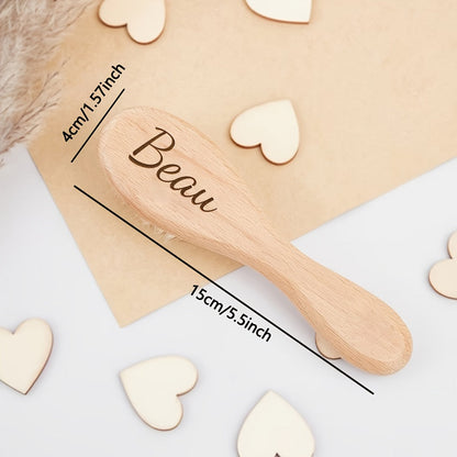 A charming engraved hair brush with a personalized cartoon wooden design, customized with your name. A unique and thoughtful gift option for Mother's Day or Father's Day.