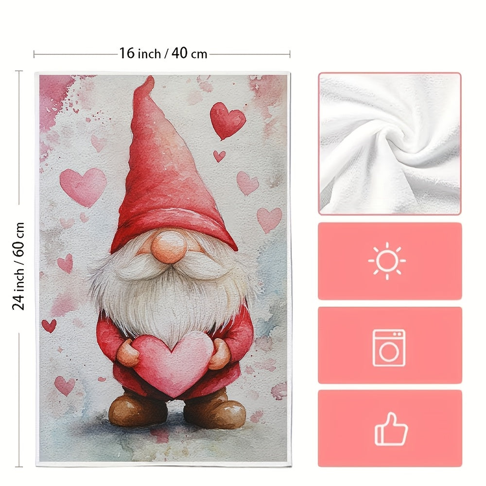 Get two charming Valentine's Day gnome kitchen towels for your home! Made from super absorbent polyester knit fabric, these towels are machine washable for easy cleaning. With a contemporary style and coastal theme, they measure 40.64x60.96 cm each. Add