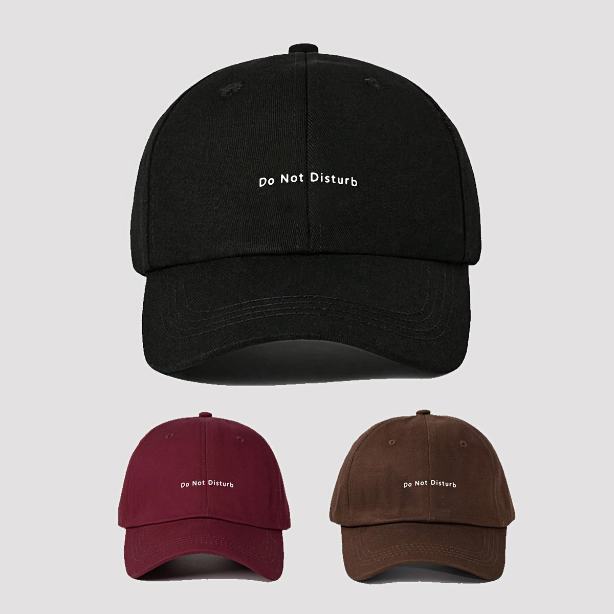 Adjustable 'Do Not Disturb' Print Baseball Cap - Lightweight Dad Hat in Black, Maroon, Brown - Polyester, Machine Washable for Daily Commute & Streetwear