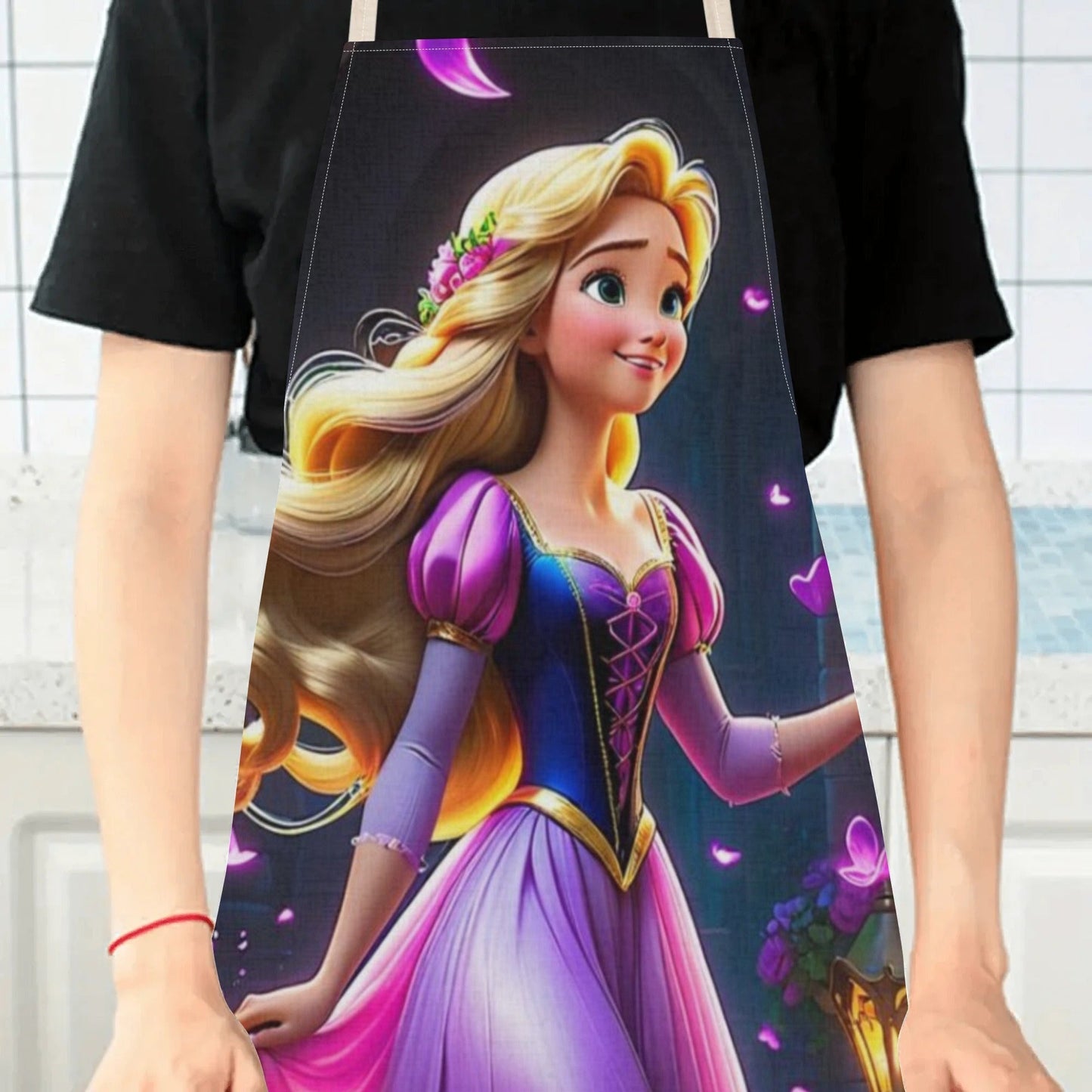 Durable and Elegant Polyester Disney Cinderella Cartoon Waterproof Apron - Ideal for Home Use, Hotels, Supermarkets, Restaurants, Fruit Shops, and Milk Tea Stands