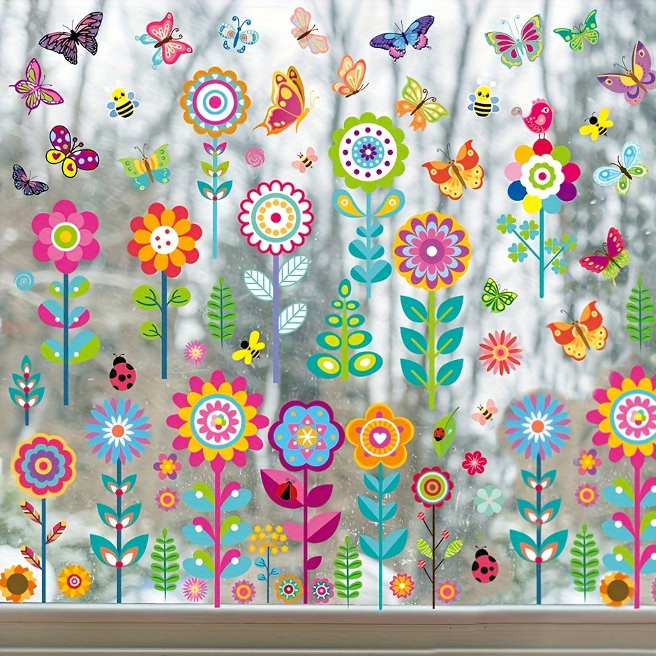 Decorate your living room or bedroom with 99 pieces of flower window stickers and double-sided butterfly stickers for a beautiful home decoration.