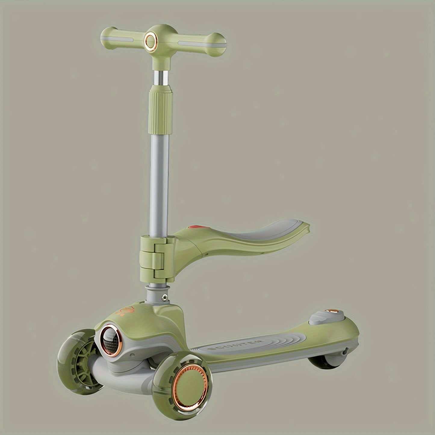 Children's 2-in-1 scooter and bike with adjustable handlebar, LED wheels, music, and foldable design for ages 3-8, offered in various colors.