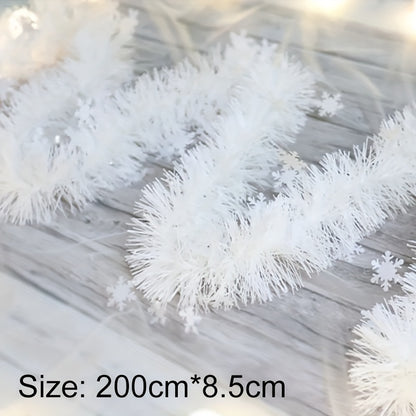 1 Christmas snowflake plush decor bar and 2 meters of white plastic snowflake strips for home decoration.

(Note: I assumed "pc" means piece, and "m" means meters)