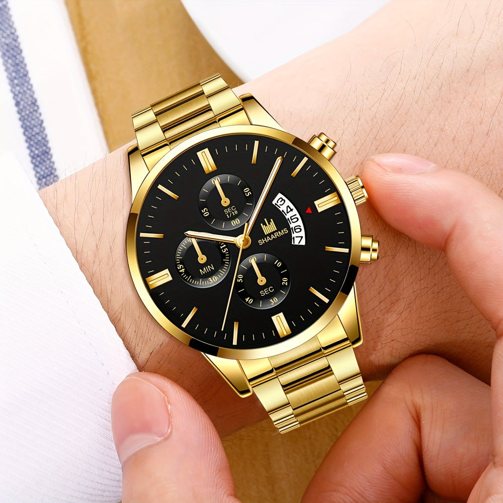 Classy Quartz Watch for Men featuring a Stainless Steel Band - Ideal Present for Boyfriend, Fathers, Valentine's Day, Birthdays, Eid Festivals, Graduations