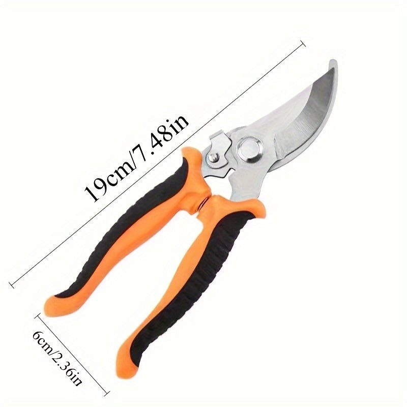 Durable stainless steel pruning shears for fruit trees and thick branches, perfect for flower arrangements, with ergonomic design for easier use.