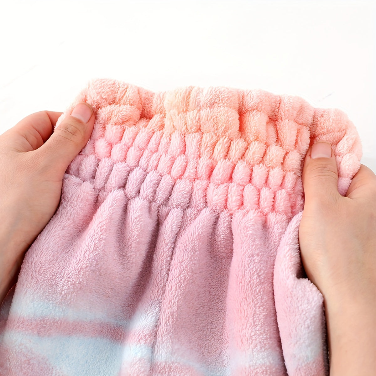 Soft coral fleece hair towel with cute bow, quick-dry, princess hat design in pastel colors, 300 GSM, hand wash only.