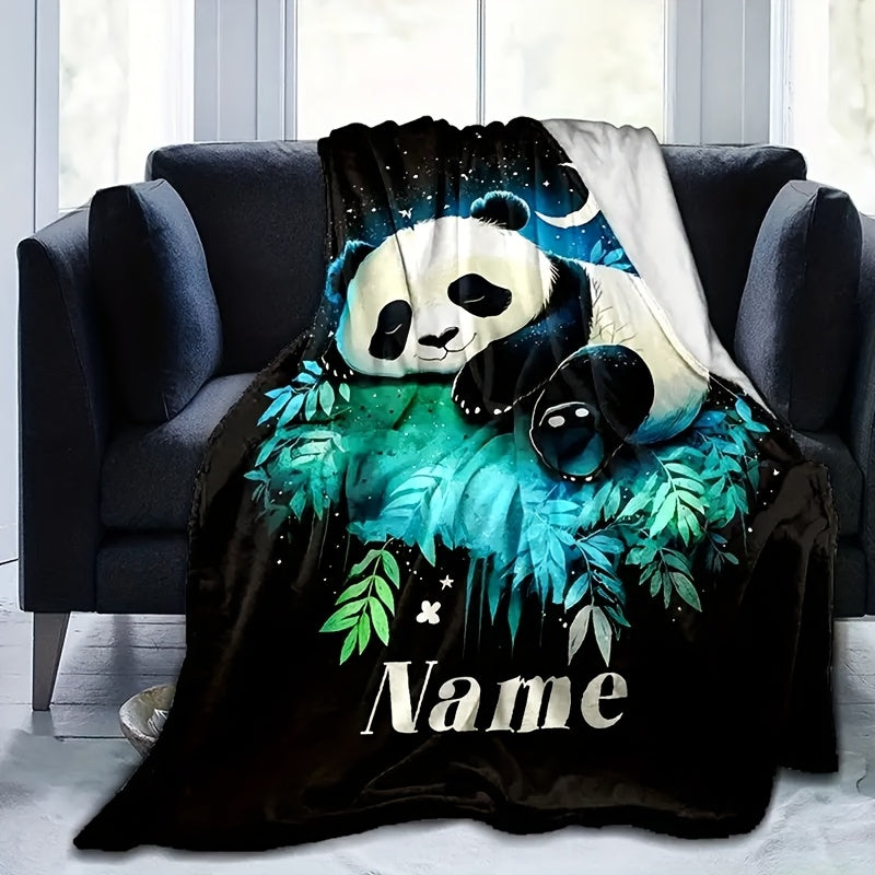 Stay warm and cozy with our personalized Cozy Panda Print Flannel Blanket. This hypoallergenic blanket is machine washable and features a vibrant digital print that is perfect for all seasons. Made from tear-resistant material, this multipurpose knitted