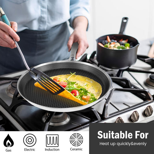 Multi-functional Crepe Pan with Quick-Clean Nonstick Surface and Comfortable Grip - 25.4cm Stainless Steel Skillet for Cooking Pancakes, Tortillas, and More - Works with Induction Cooktops, Easy to Clean in Dishwasher