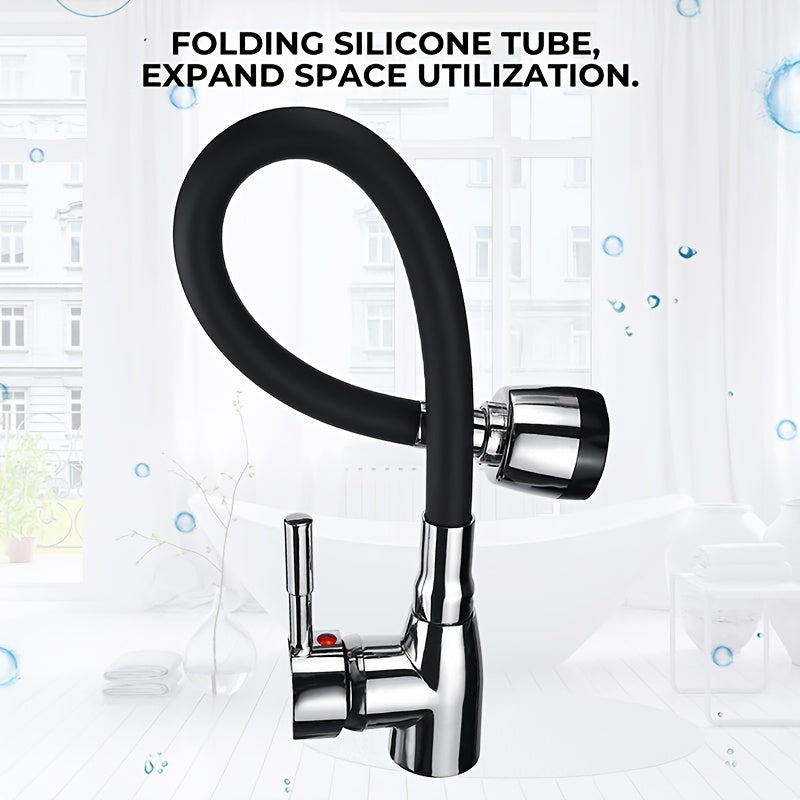 Classic style zinc alloy kitchen faucet with 360° rotating single handle, polished chrome finish. Deck mounted with installation hardware included, ceramic valve. No electricity or battery