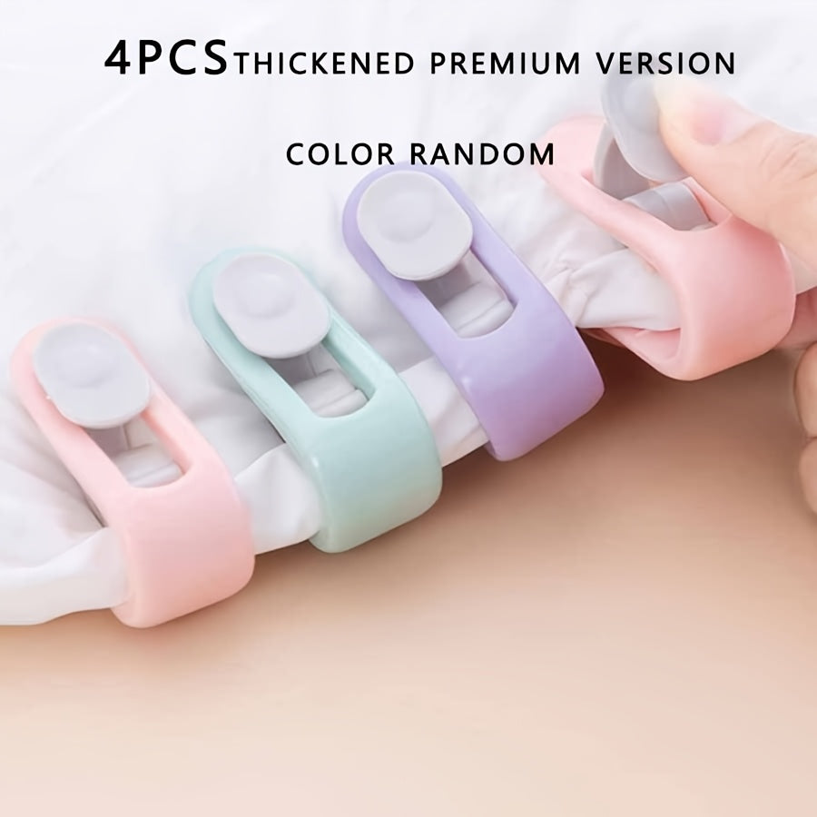 Upgrade your bedding with our 4-pack of Thick No-Sew Thumb Buckle Bedspread Fasteners. These Polypropylene (PP) Sheet and Blanket Clips are designed to securely hold your bedding in place. Hand wash only. These Pink Sock Clips are perfect for keeping