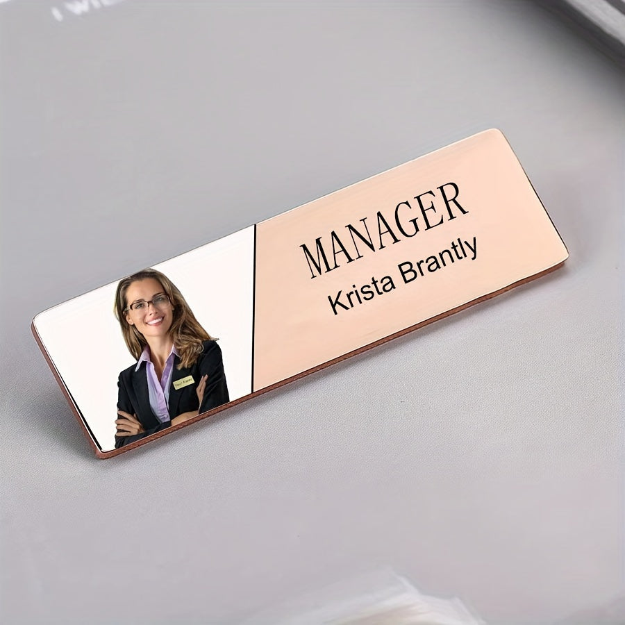 Unique Personalized Name Tag Pin – Sophisticated Stainless Steel Badge with Custom Engraving, Simple and Elegant Design, Fun Slogan Option for Company Identification – Square Badge Ideal for Executives and Industry Experts.