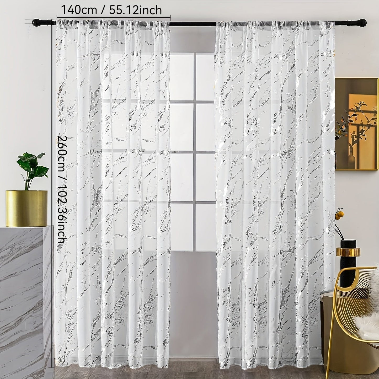 Elegant sheer curtains featuring a marble pattern print, perfect for enhancing the decor of living rooms, bedrooms, and office windows.