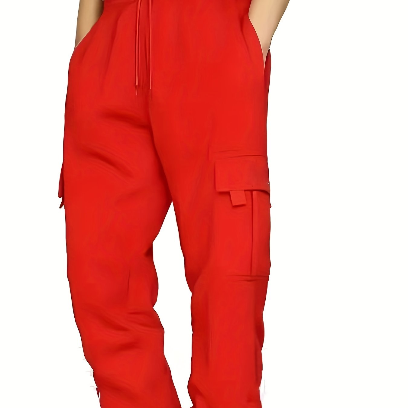 Big and tall men's relaxed cargo trousers with pockets, oversized drawstring pants.