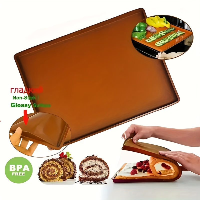 One piece of Swiss Roll Cake Mat measuring 30.48cm X 25.81cm, a flexible baking tray made of silicone, and a cookies mold for the kitchen baking tools.