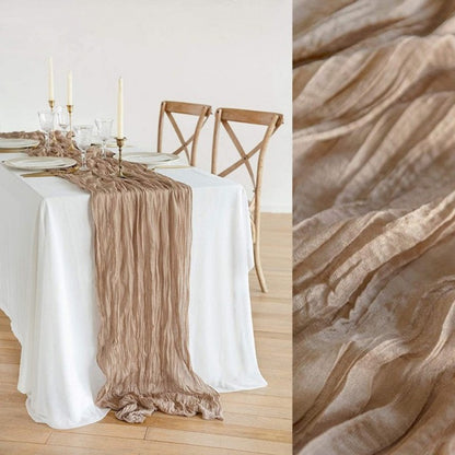 Boho cheesecloth table runner for various occasions and home decor.