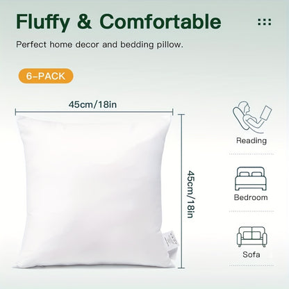 6 white 45.72 x 45.72 cm square pillow inserts, ideal for Christmas decor on couch, sofa, or bed.