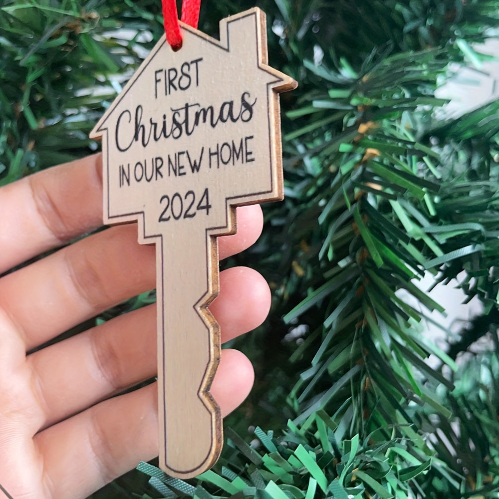 2024 Wooden Key Ornament for First Christmas in New Home - Festive Tree or Car Decoration