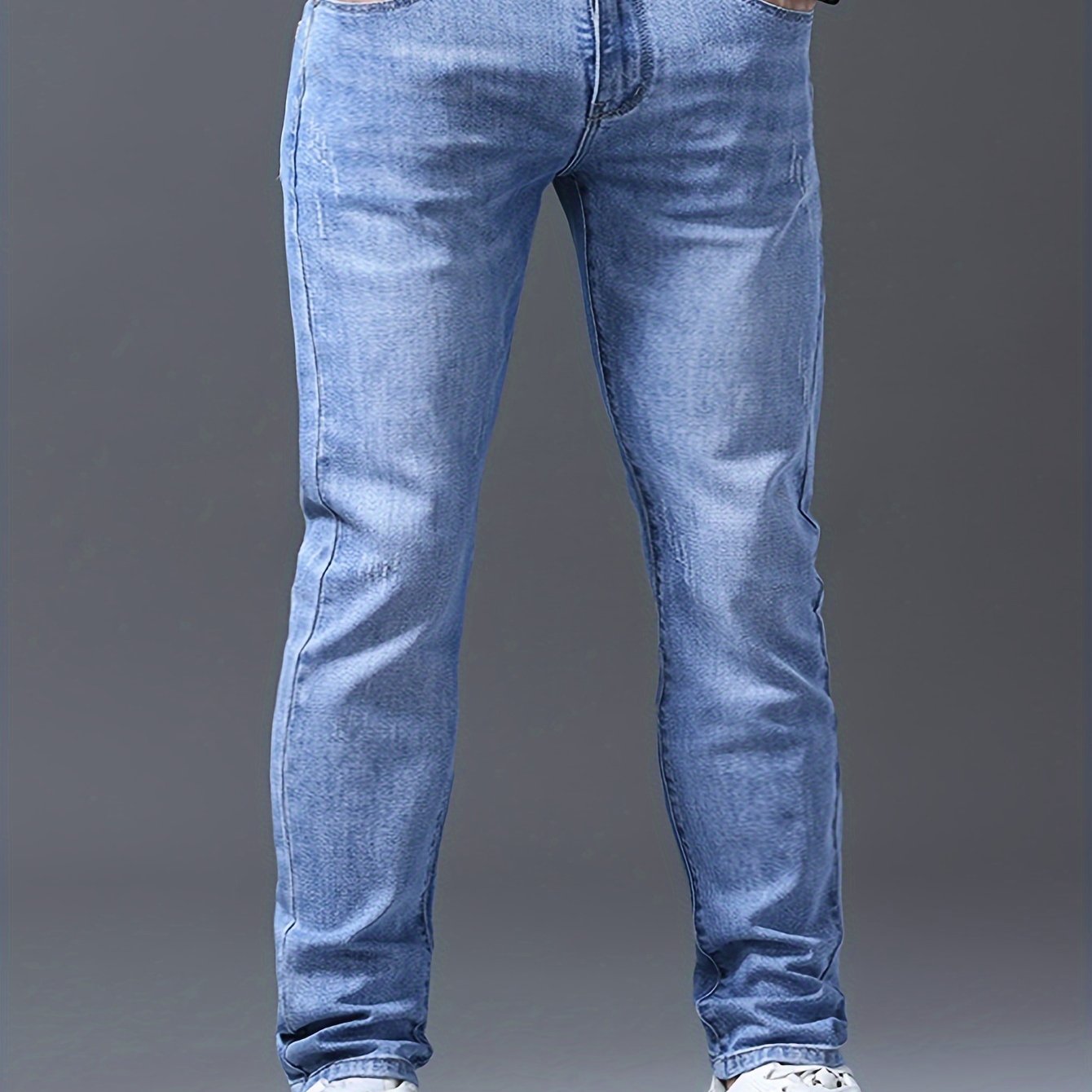 Men's Slim-Fit Stretch Denim Jeans - Light Blue, All-Season Versatility