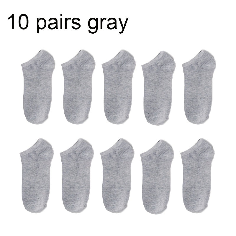 10 pairs of men's summer invisible boat socks in black, white, and gray. Odor-resistant, moisture-wicking, thin sports socks. Sweat-resistant.