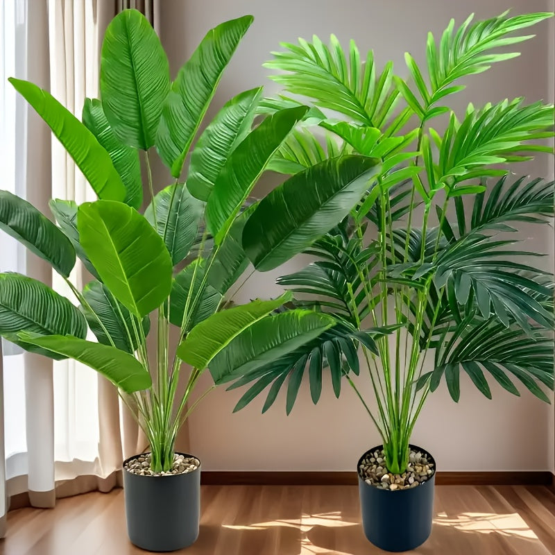 2 artificial palm plants for spring/summer home decor, living room, office. Flowerpots not included.