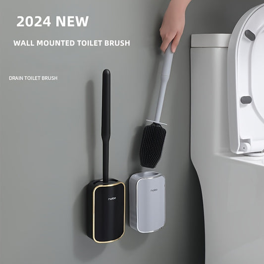 New durable ABS+PP+TPR brush head with extended handle, wall-mounted installation, includes toilet brush holder and base.