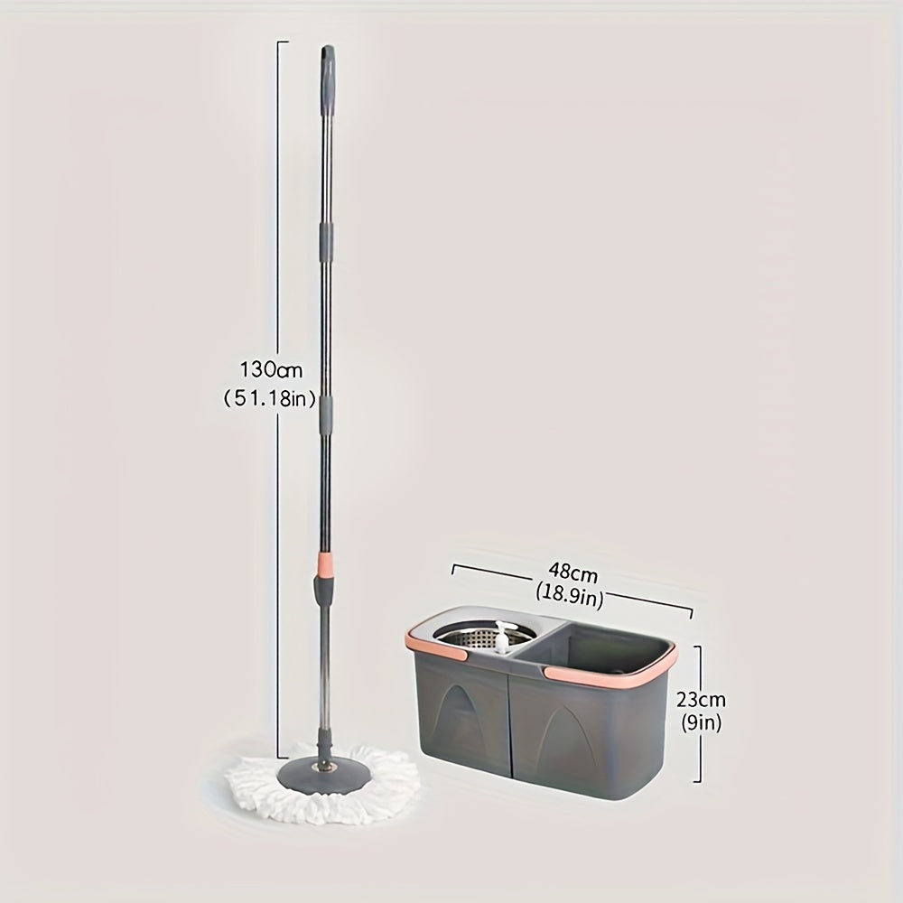 EasyWring Spin Mop & Bucket System includes 1 set with 3 reusable microfiber pads. The hands-free system features a stainless steel handle, making it ideal for hardwood, tile, and laminate floors. It can be used for both wet and dry cleaning, dust