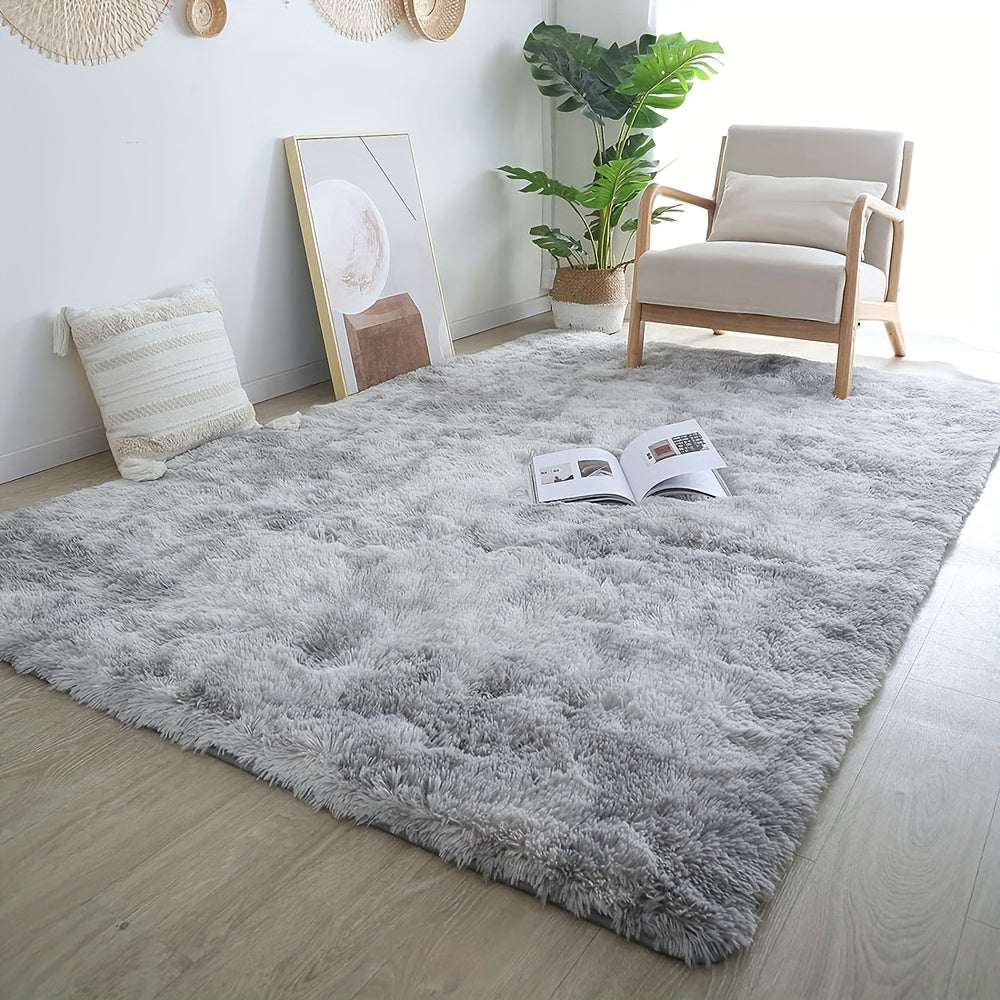 Luxurious Light Gray Plush Area Mat - Soft, Fluffy, Stain-Resistant & Non-Slip, Ideal for Enhancing Living Room, Bedroom, Balcony, or Home Office Décor