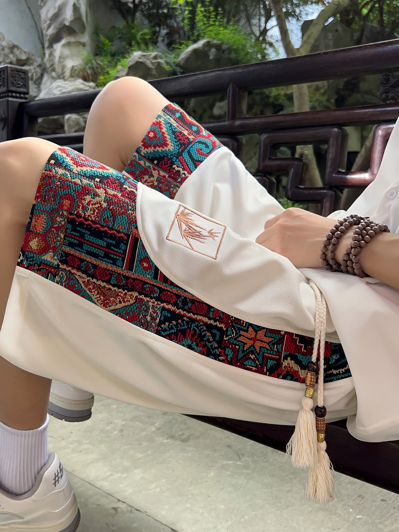 Men's Ethnic Embroidery Print Shorts with Pockets for Summer