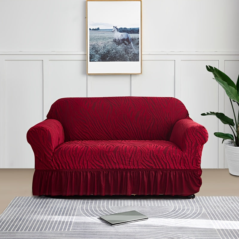 Stretch sofa slipcover with skirt, suitable for all seasons. Elastic cover for living room and office decor.