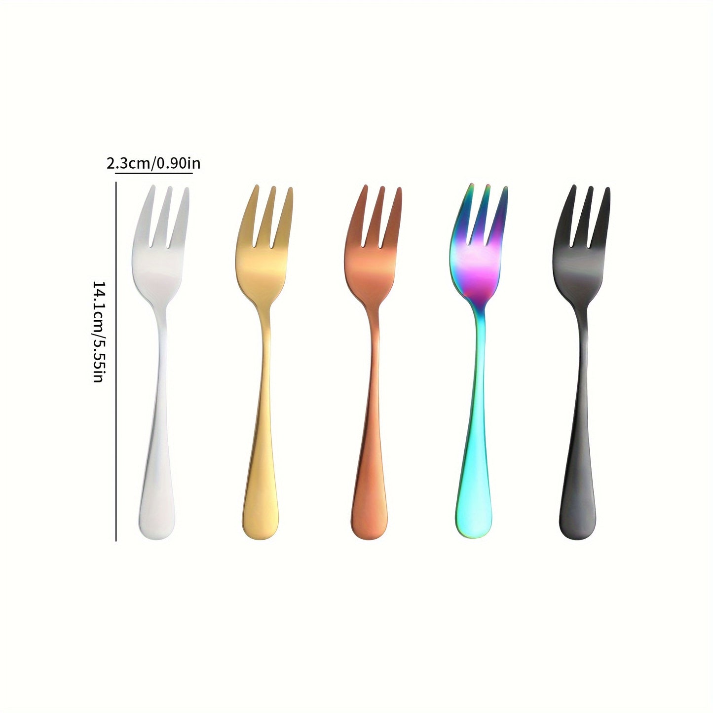 Set of 4 stainless steel dessert forks for serving fruit, cake, snacks, tea, and salad, perfect for restaurants, parties, weddings, and dessert displays.