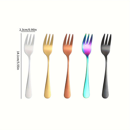 Set of 4 stainless steel dessert forks for serving fruit, cake, snacks, tea, and salad, perfect for restaurants, parties, weddings, and dessert displays.