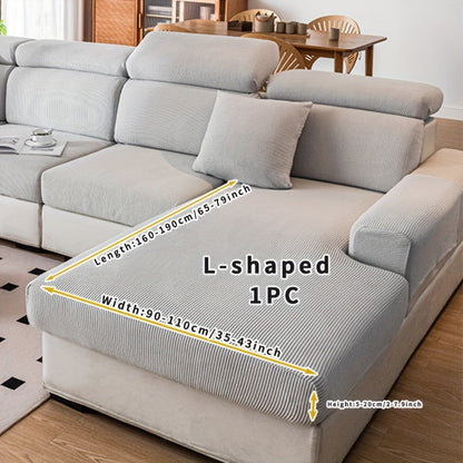 Stretchy sofa cover for L-shaped or 1-4 seat sofas, suitable for all seasons, with elastic bands and machine washable for home protection.