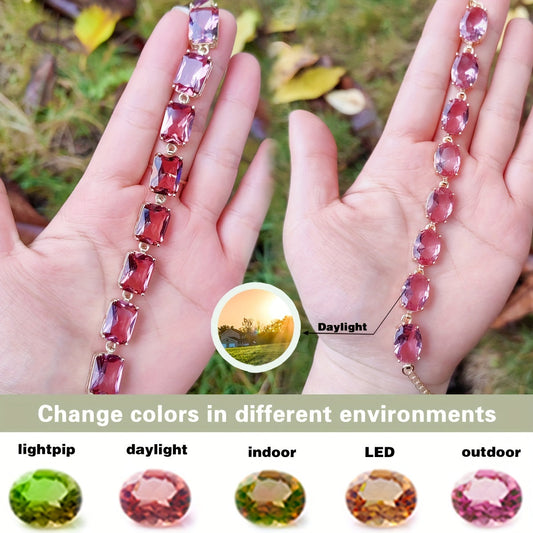 Stylish Copper Bracelet with Synthetic Gems that Change Color - Adjustable Bracelet Inspired by Sultanite Diaspore for Women, Perfect for Everyday Wear and Special Events, Unplated - 1 Piece