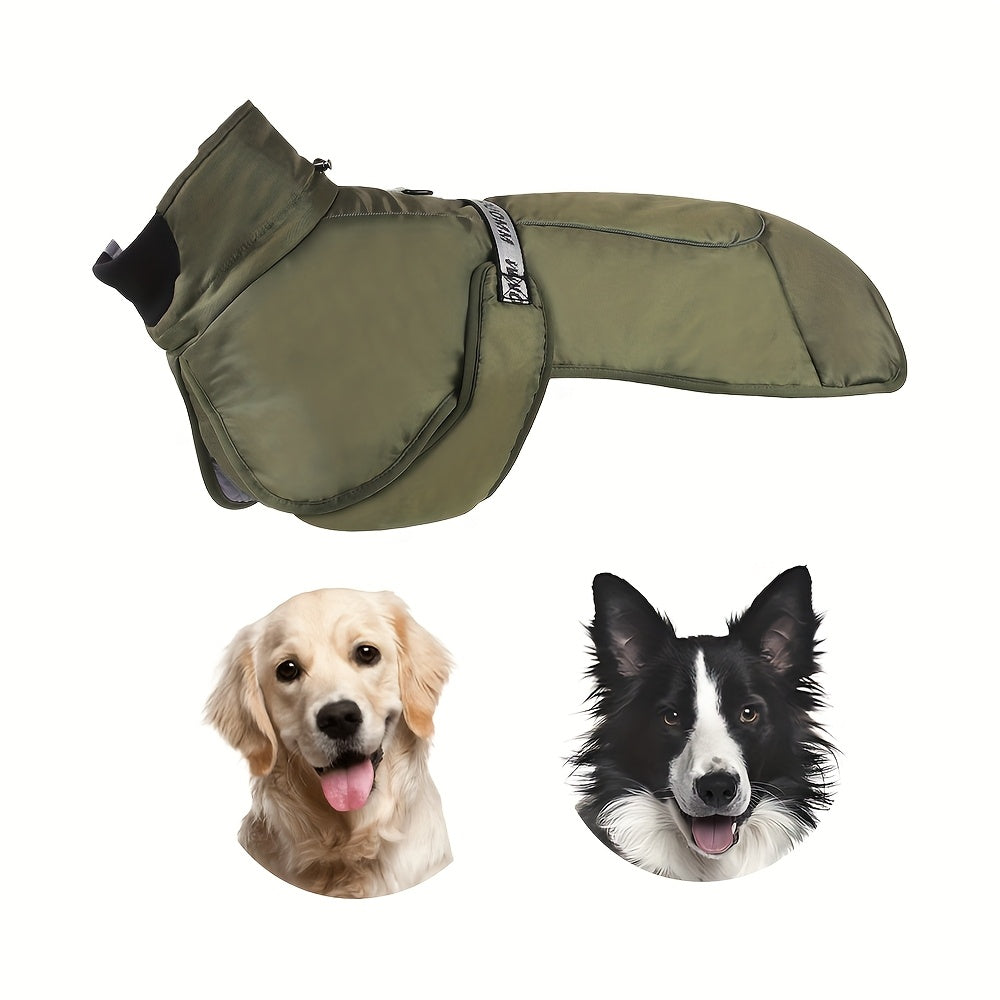 Waterproof and windproof jacket with cozy fleece lining for dogs of all sizes.