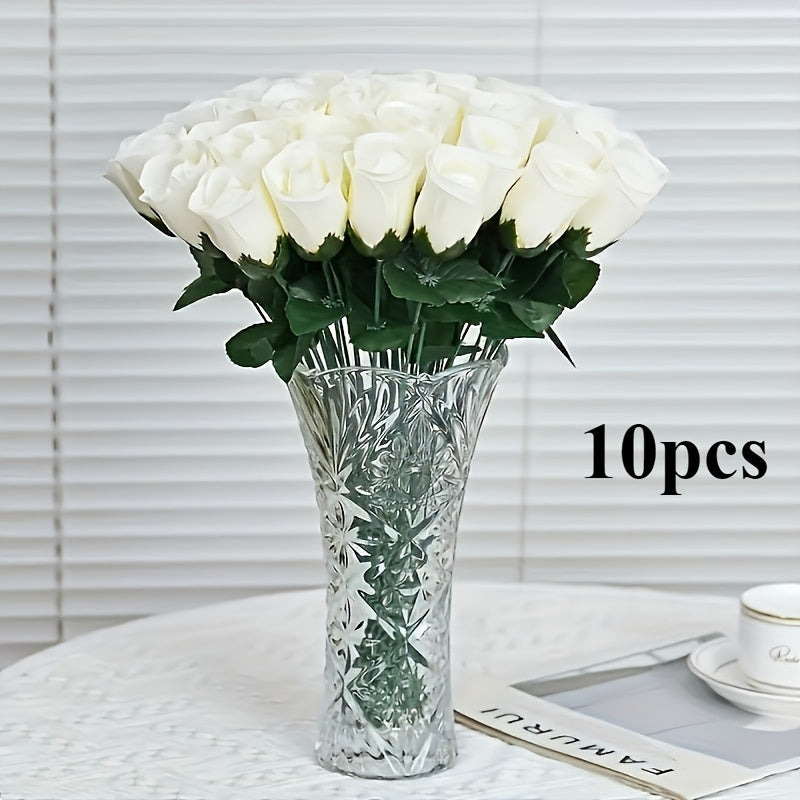 Artificial blue rose bouquet of 10pcs, lifelike touch, versatile plastic flowers for home decor and special celebrations, vase not included.